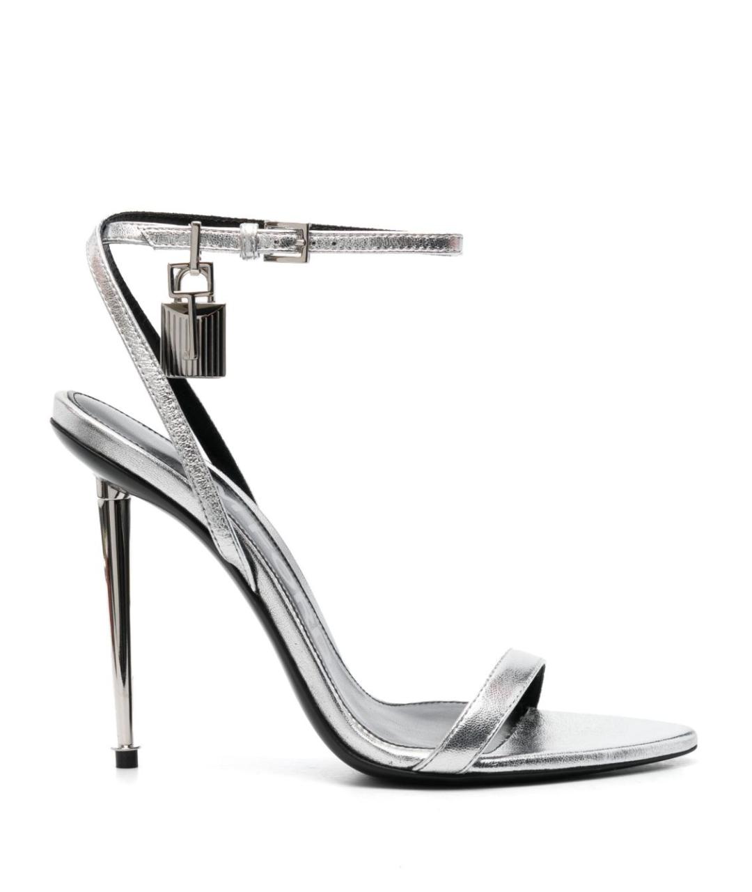 TOM FORD Серебряные кожаные босоножки, фото 1