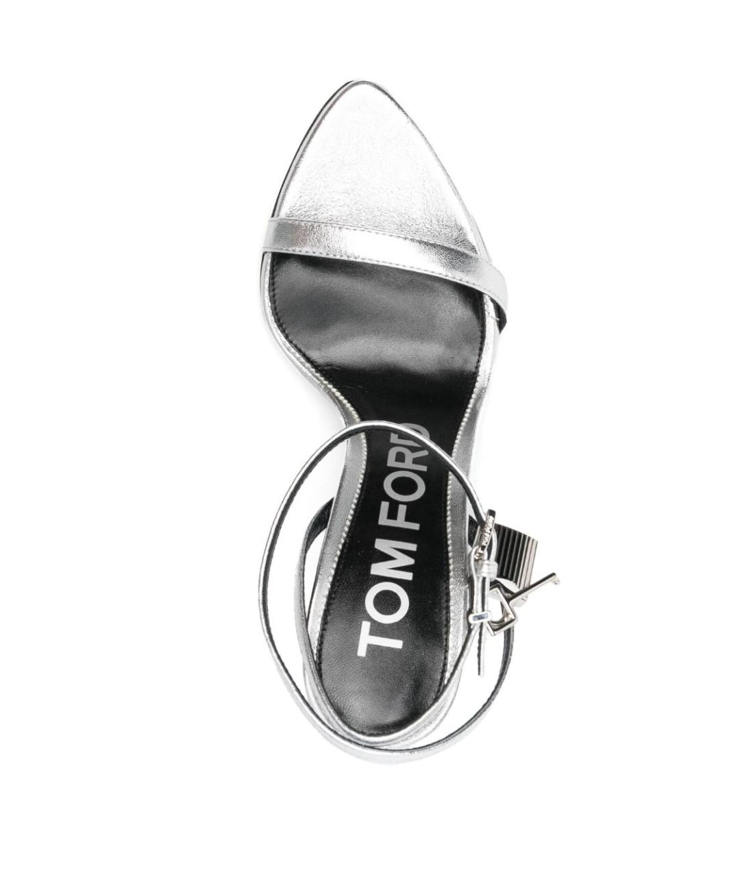 TOM FORD Серебряные кожаные босоножки, фото 2