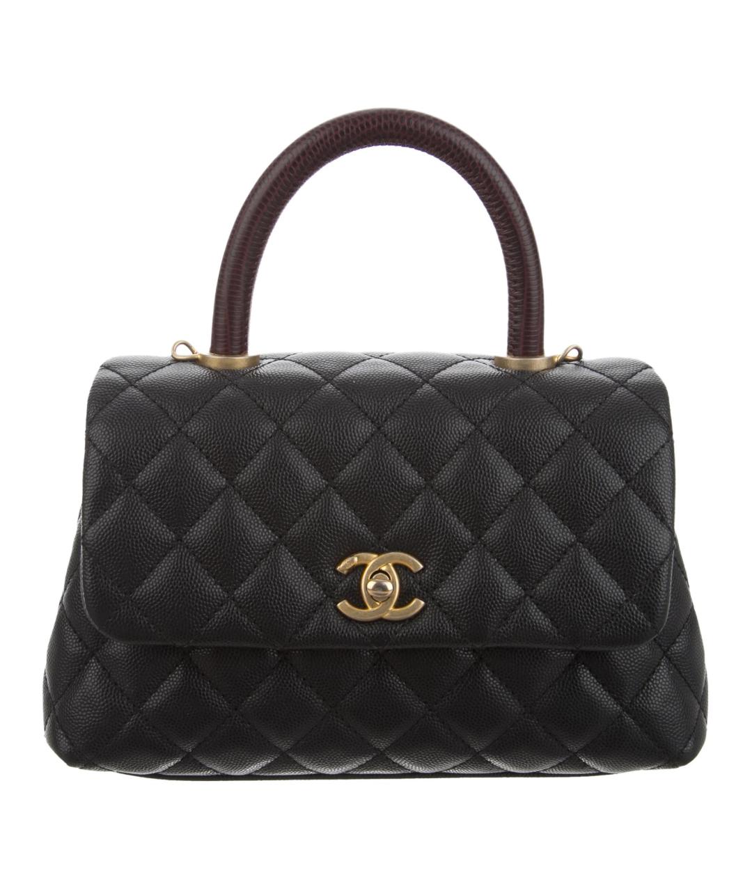 CHANEL Черная кожаная сумка с короткими ручками, фото 1