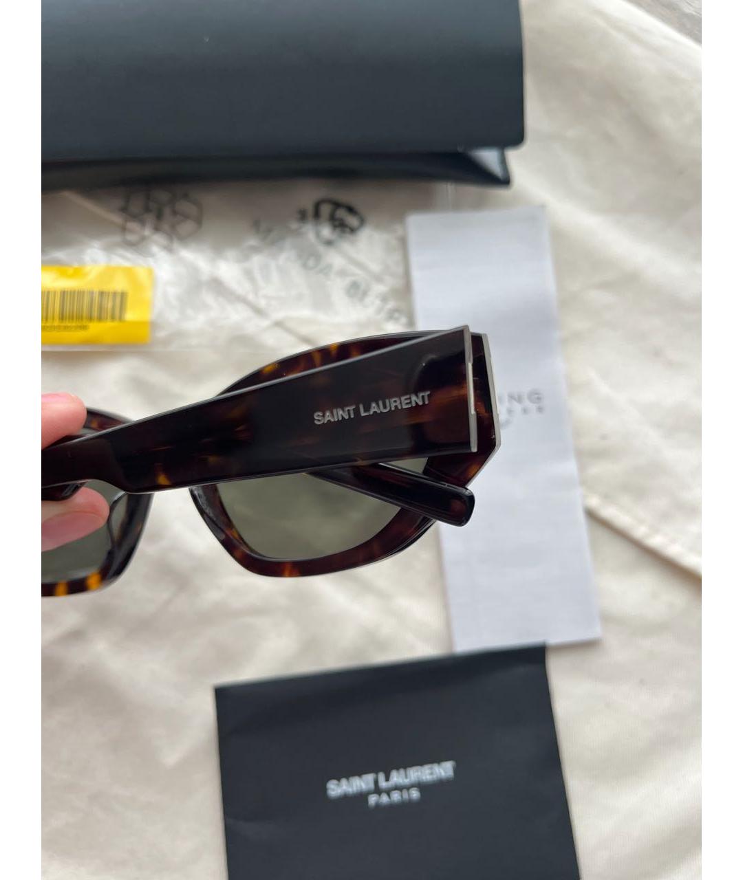 SAINT LAURENT Коричневые пластиковые солнцезащитные очки, фото 4