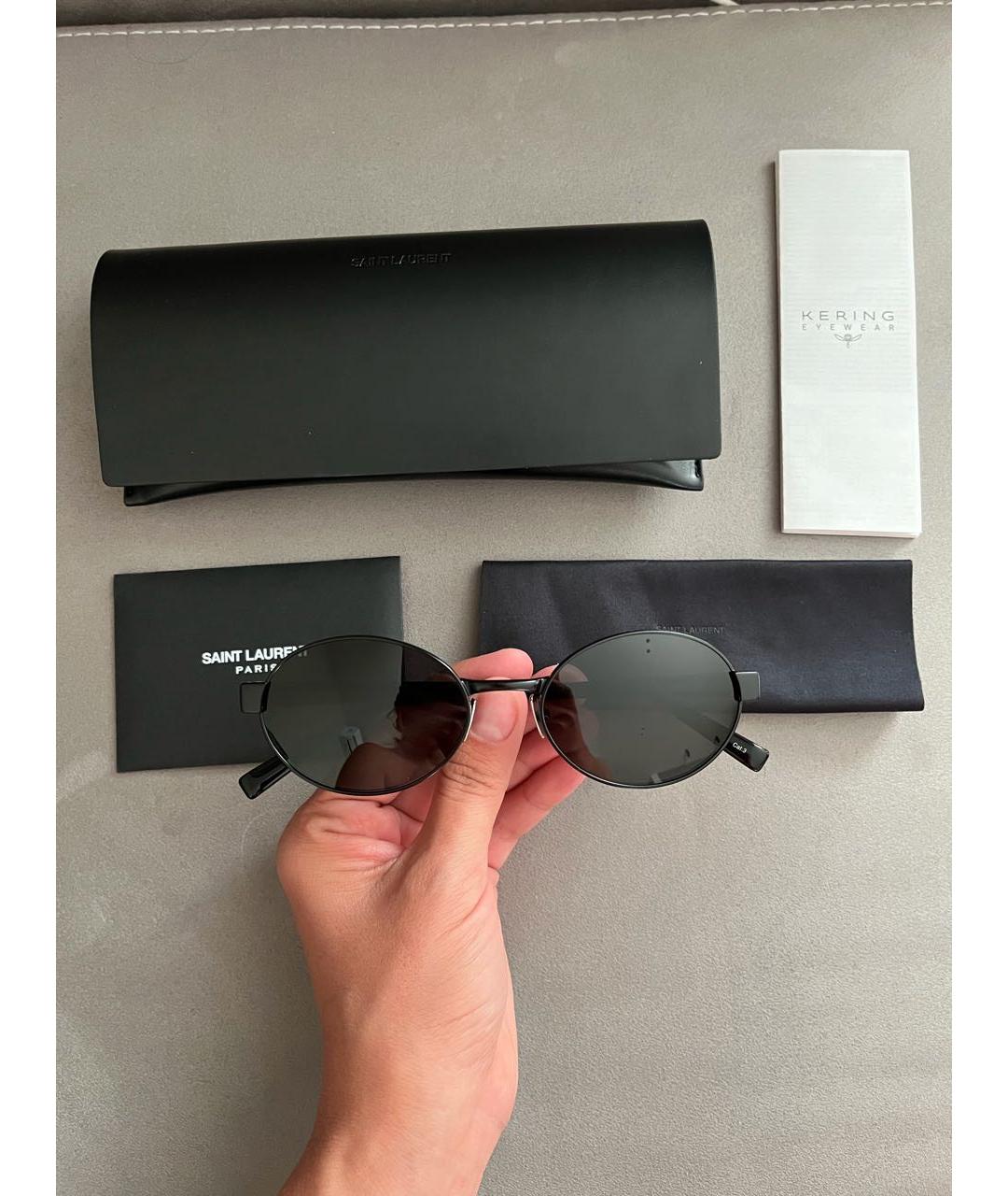 SAINT LAURENT Черные металлические солнцезащитные очки, фото 3