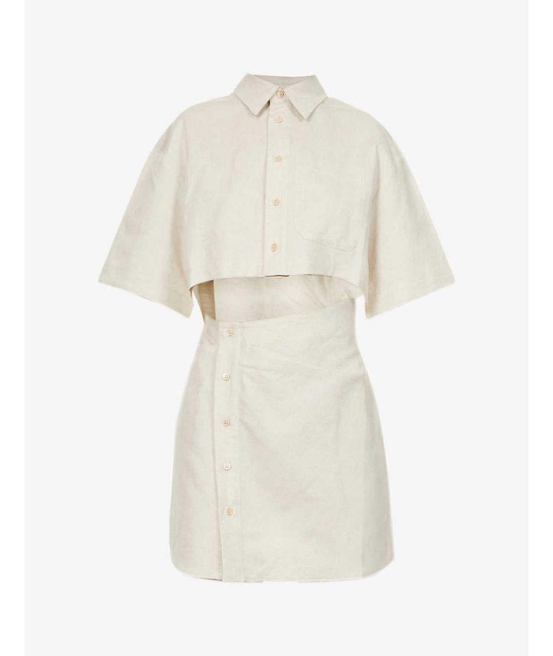JACQUEMUS Бежевое льняное повседневное платье, фото 9