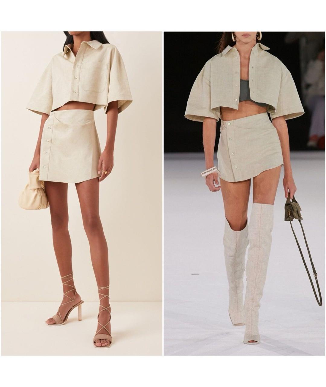 JACQUEMUS Бежевое льняное повседневное платье, фото 8