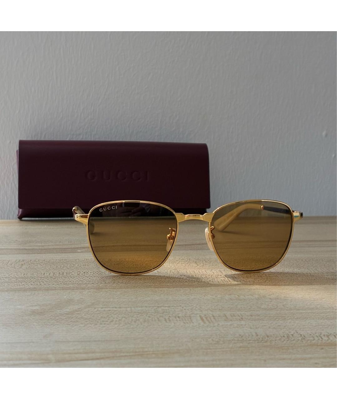 GUCCI Золотые металлические солнцезащитные очки, фото 4