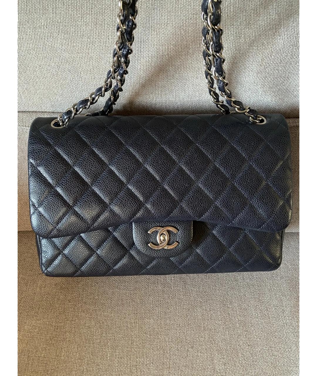 CHANEL Темно-синяя кожаная сумка тоут, фото 4