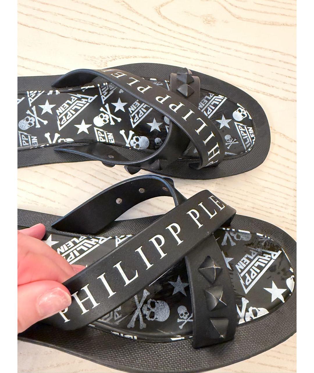 PHILIPP PLEIN Черные резиновые шлепанцы, фото 5
