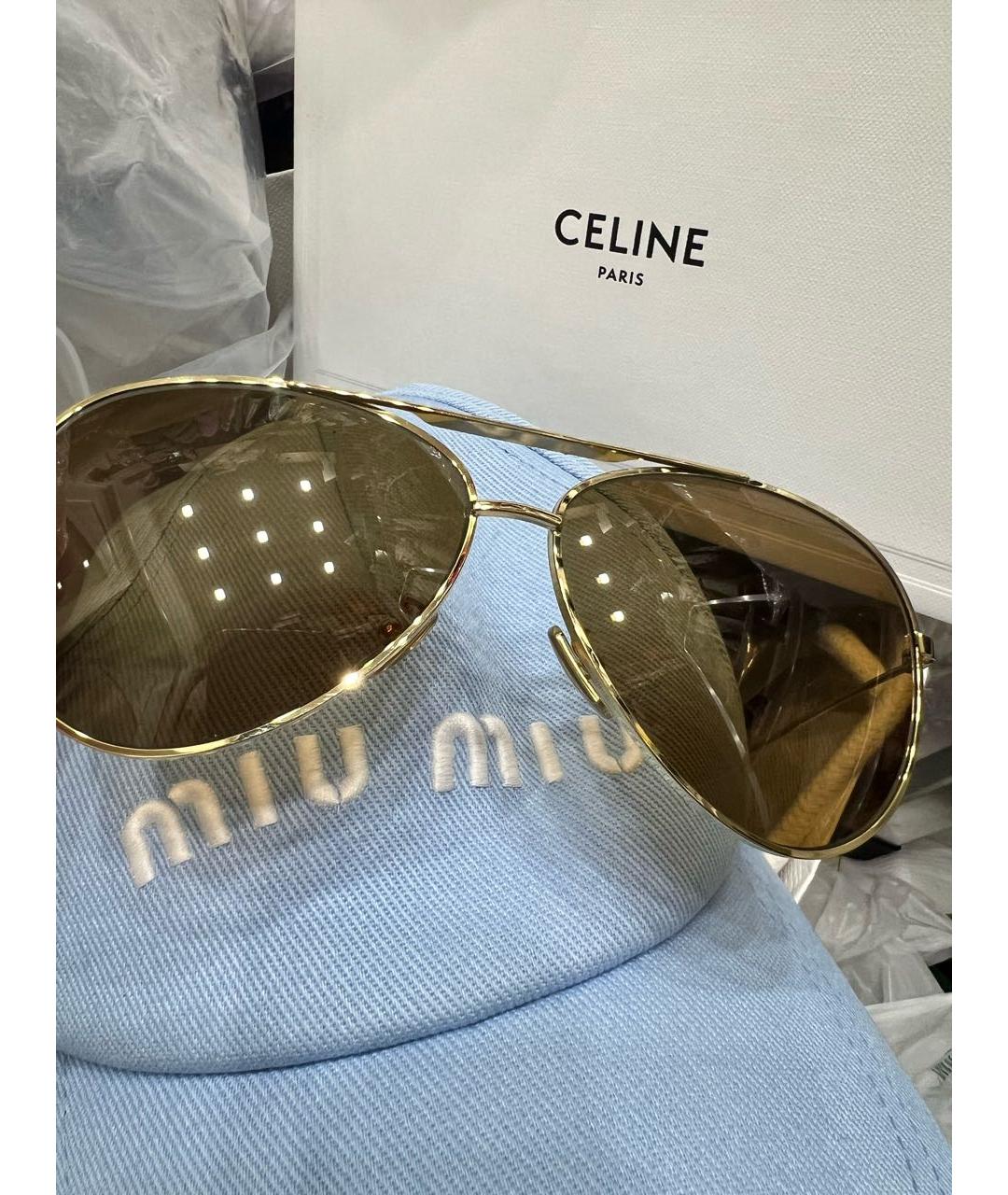 CELINE Золотые металлические солнцезащитные очки, фото 3