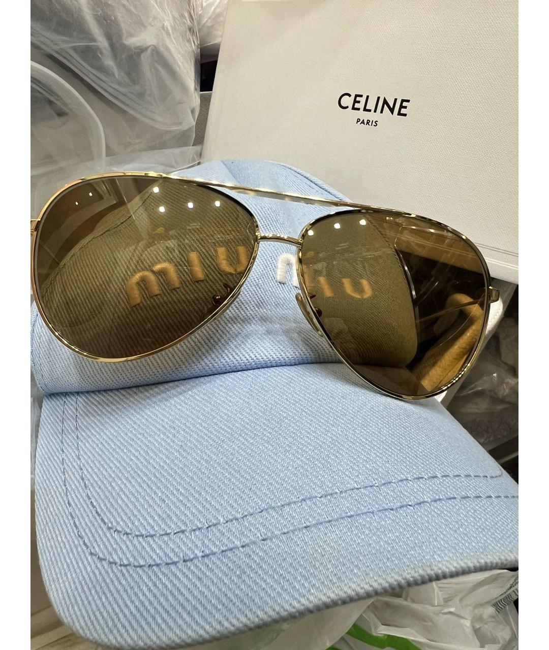 CELINE Золотые металлические солнцезащитные очки, фото 4