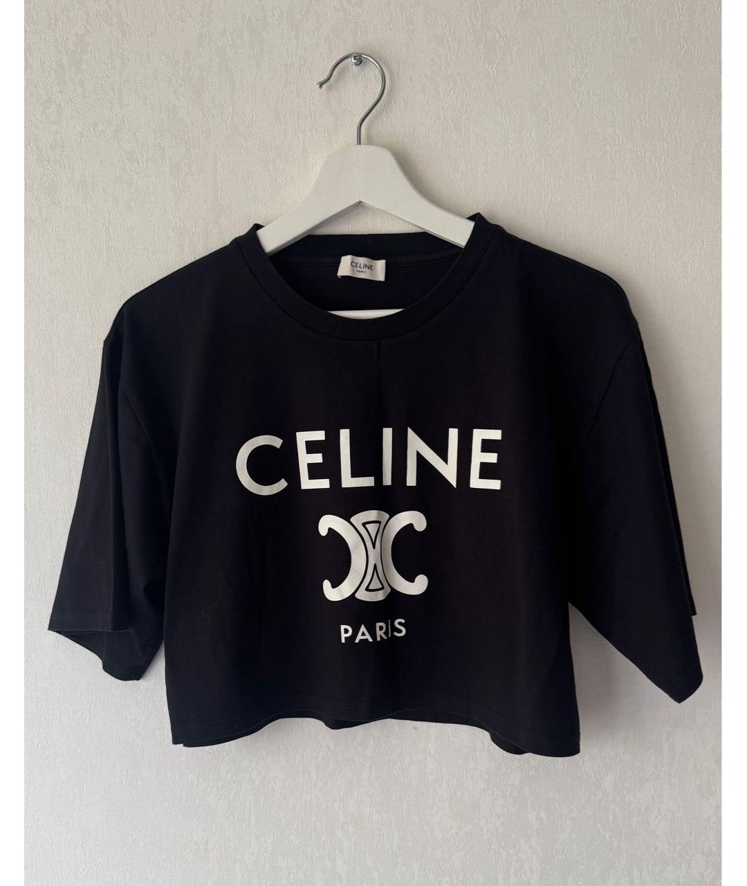 CELINE Черная хлопко-эластановая футболка, фото 6