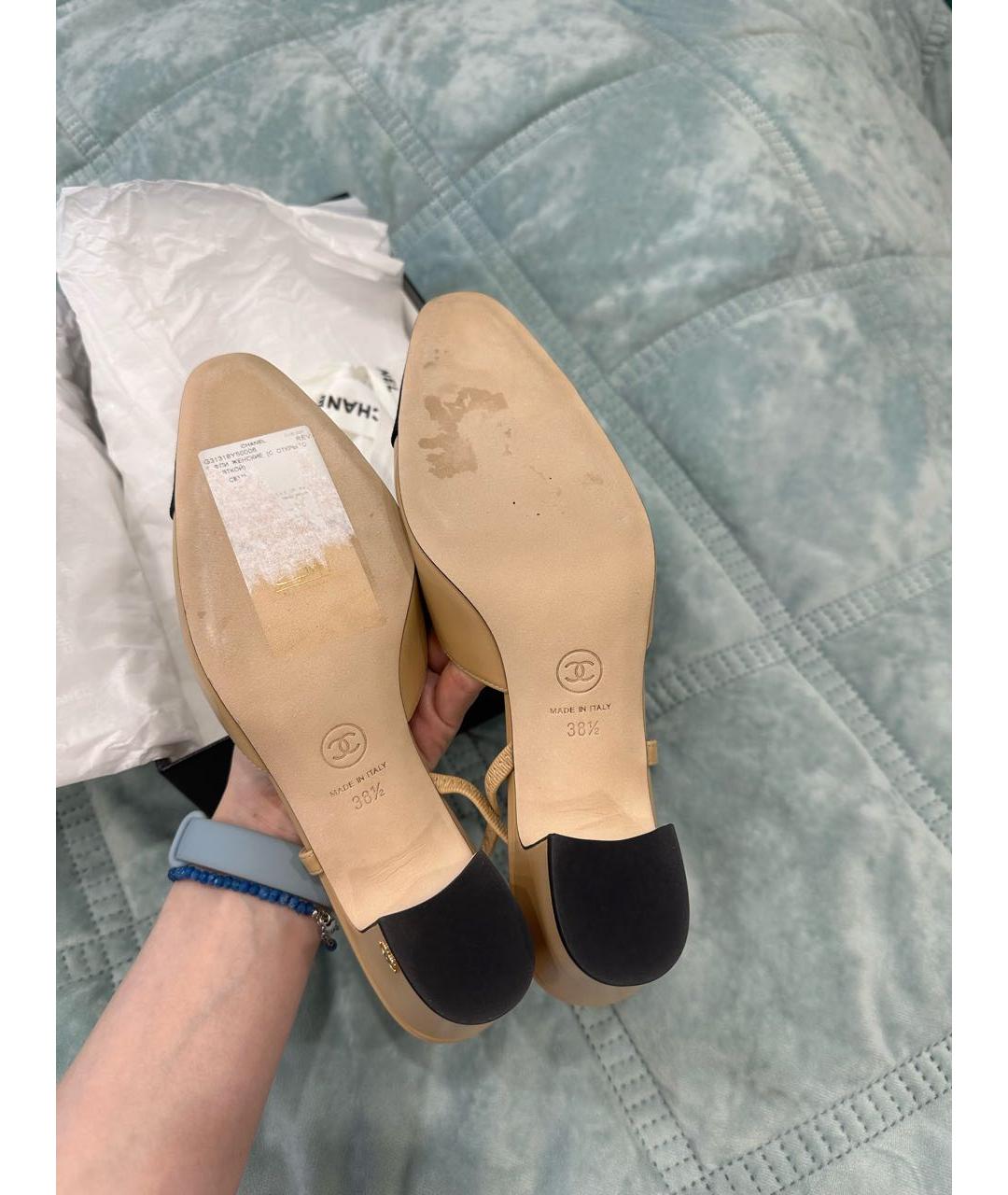 CHANEL Бежевые кожаные туфли, фото 5