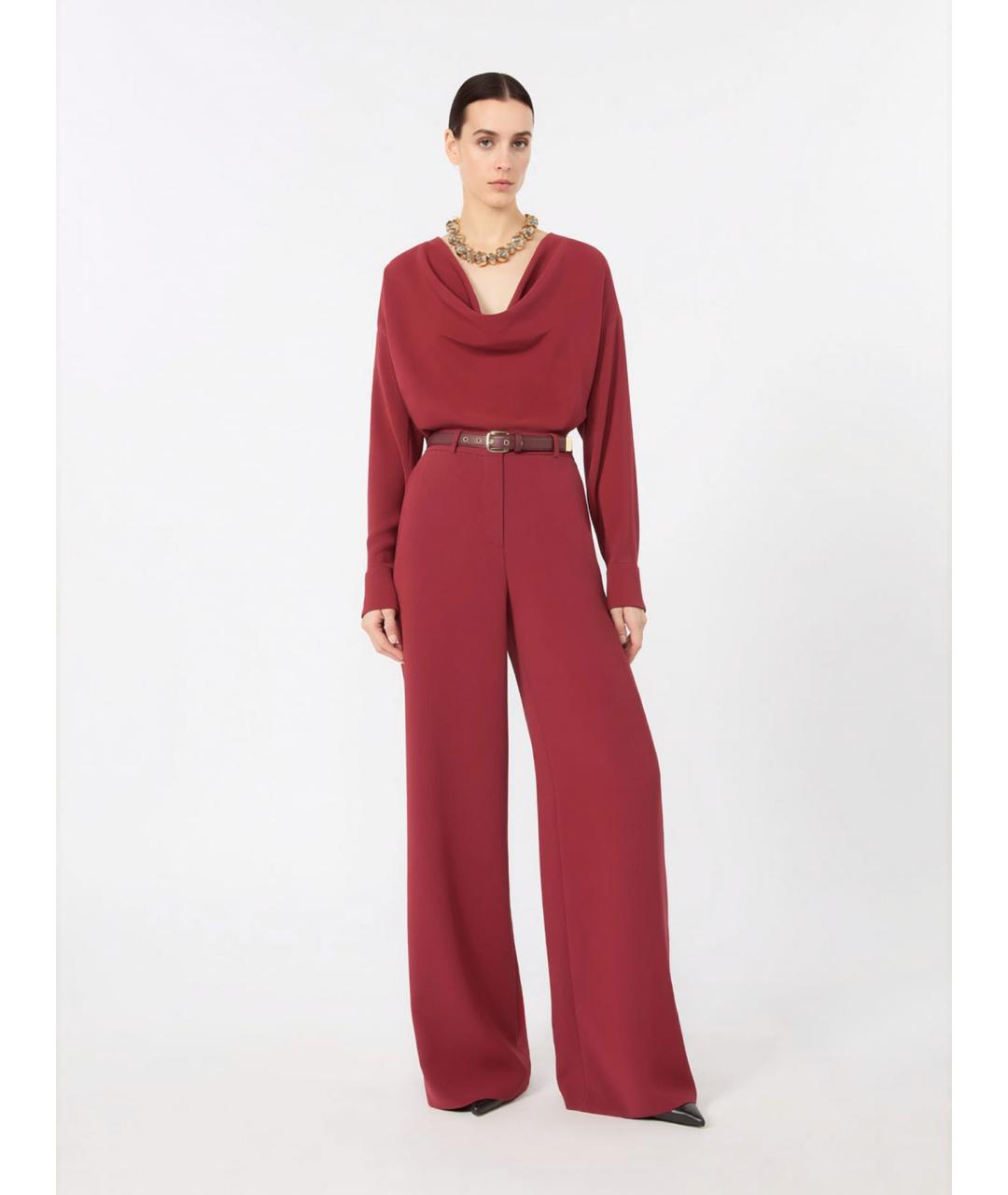 MAX MARA STUDIO Бордовые ацетатные брюки широкие, фото 2