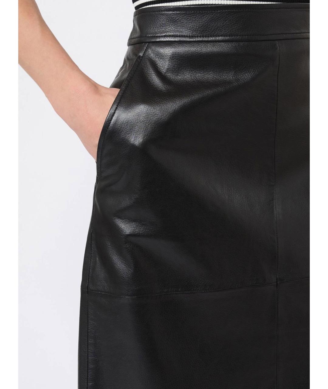 MAX MARA STUDIO Черная кожаная юбка миди, фото 5
