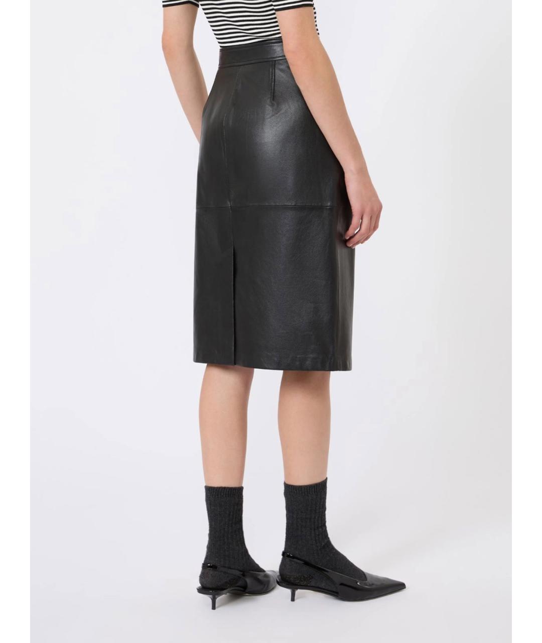 MAX MARA STUDIO Черная кожаная юбка миди, фото 4