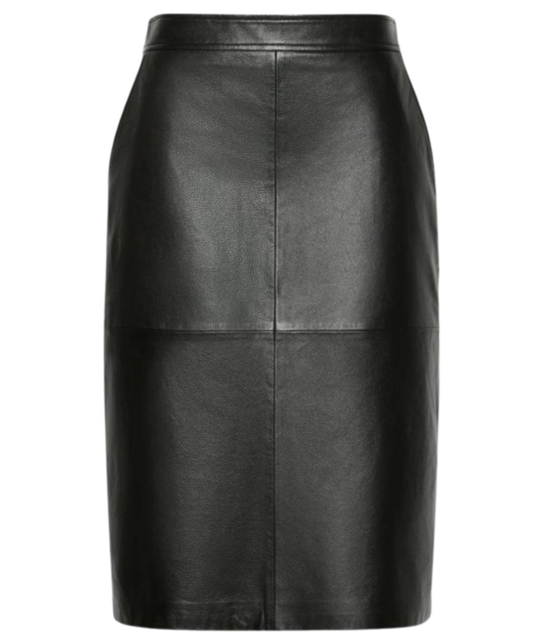 MAX MARA STUDIO Черная кожаная юбка миди, фото 1