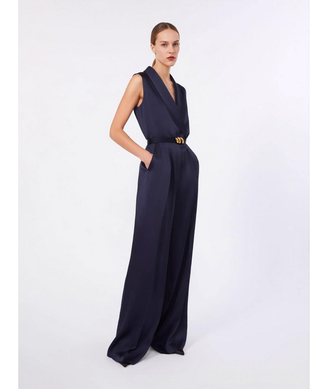 MAX MARA STUDIO Синий ацетатный комбинезон, фото 2