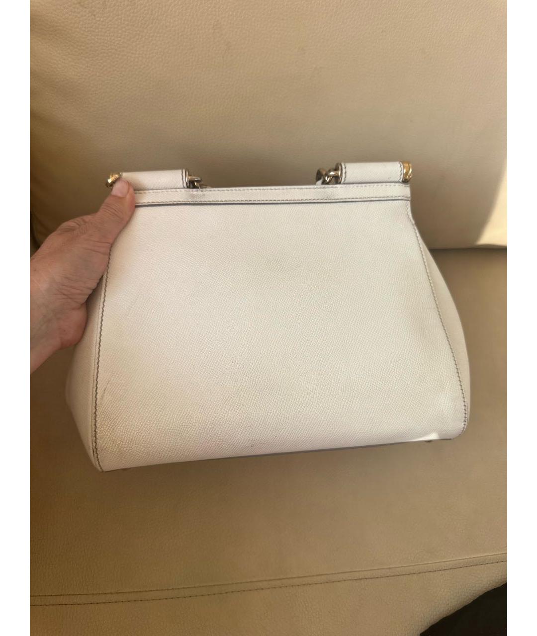 DOLCE&GABBANA Белая кожаная сумка с короткими ручками, фото 5