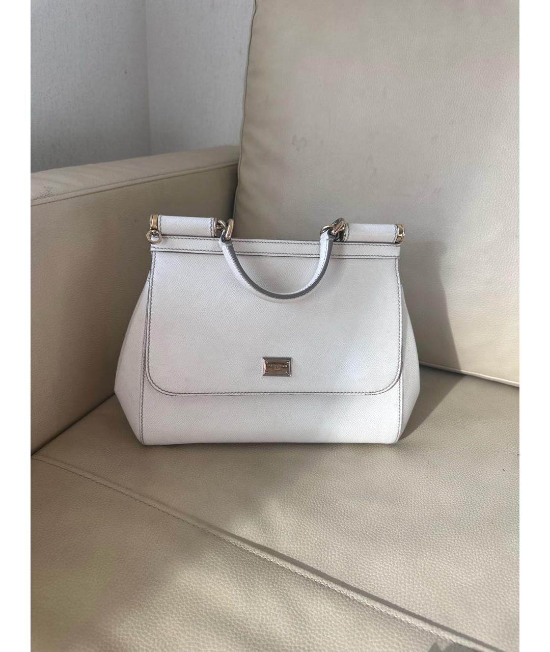 DOLCE&GABBANA Белая кожаная сумка с короткими ручками, фото 3