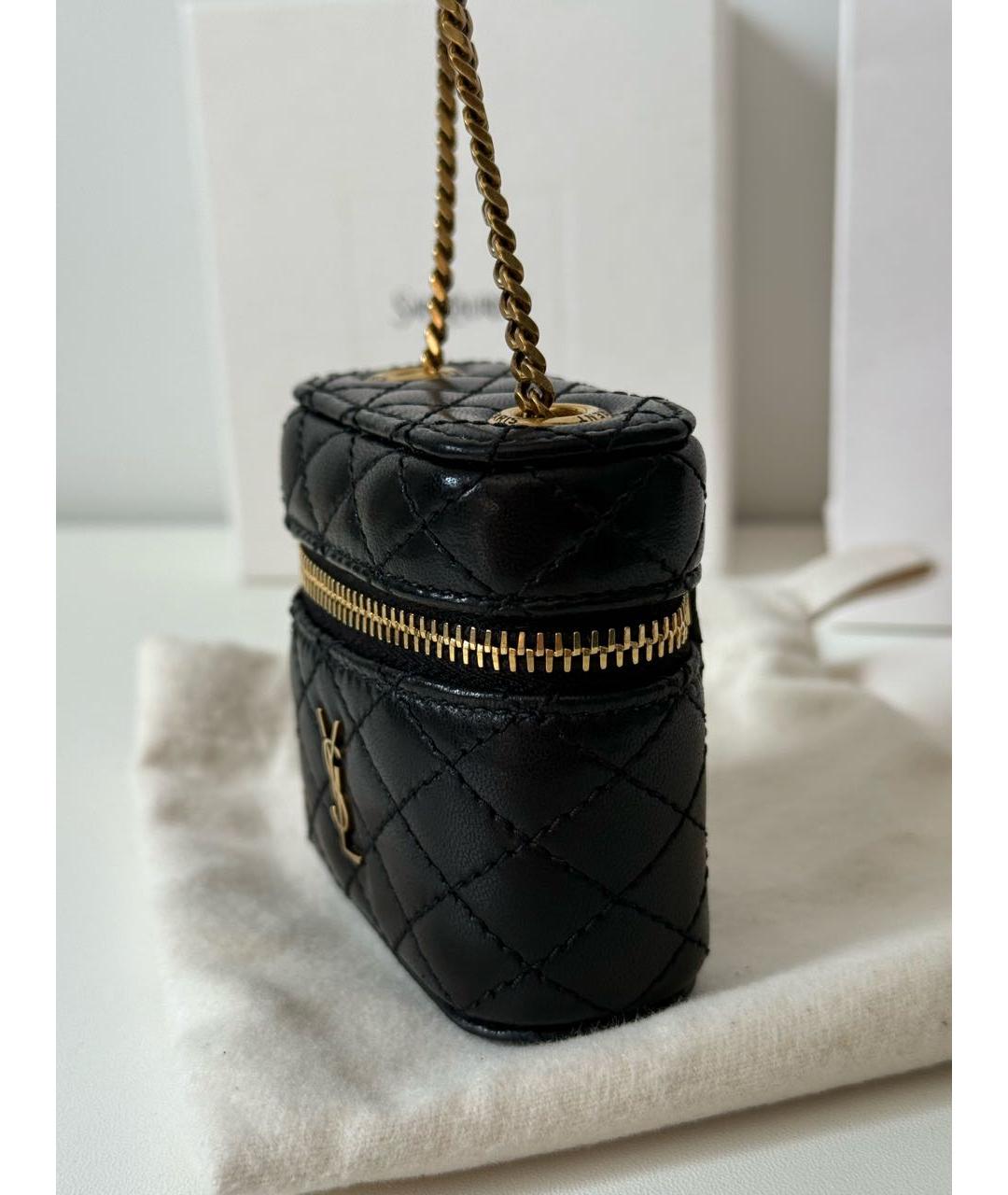SAINT LAURENT Черная кожаная сумка с короткими ручками, фото 7