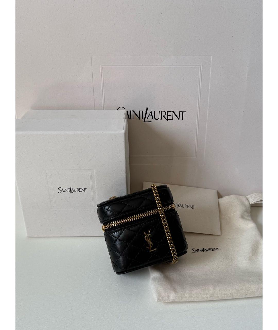 SAINT LAURENT Черная кожаная сумка с короткими ручками, фото 3