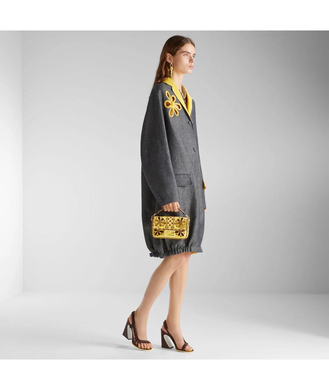 FENDI Темно-синее льняное пальто, фото 2