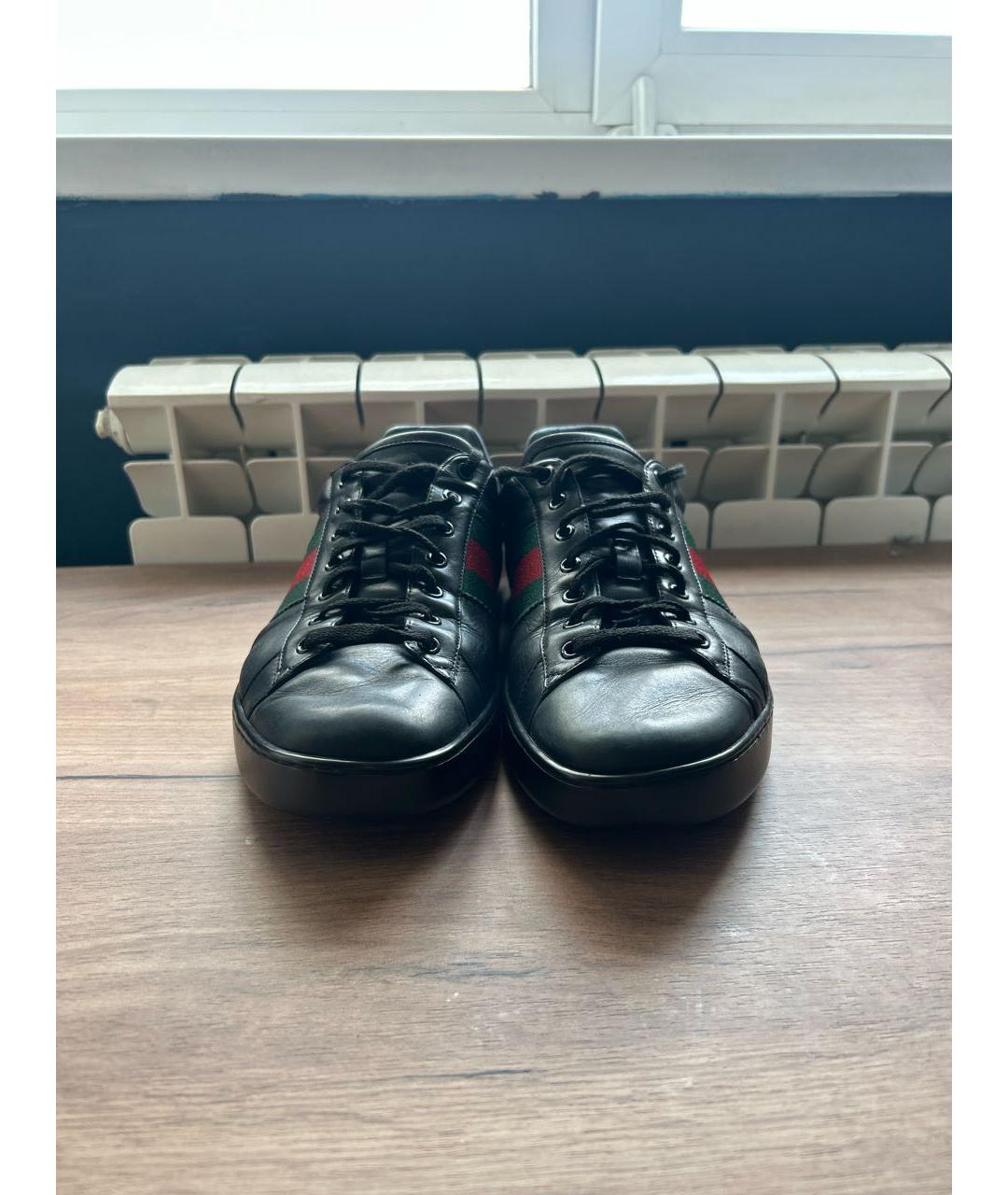 GUCCI Черные кожаные низкие кроссовки / кеды, фото 2