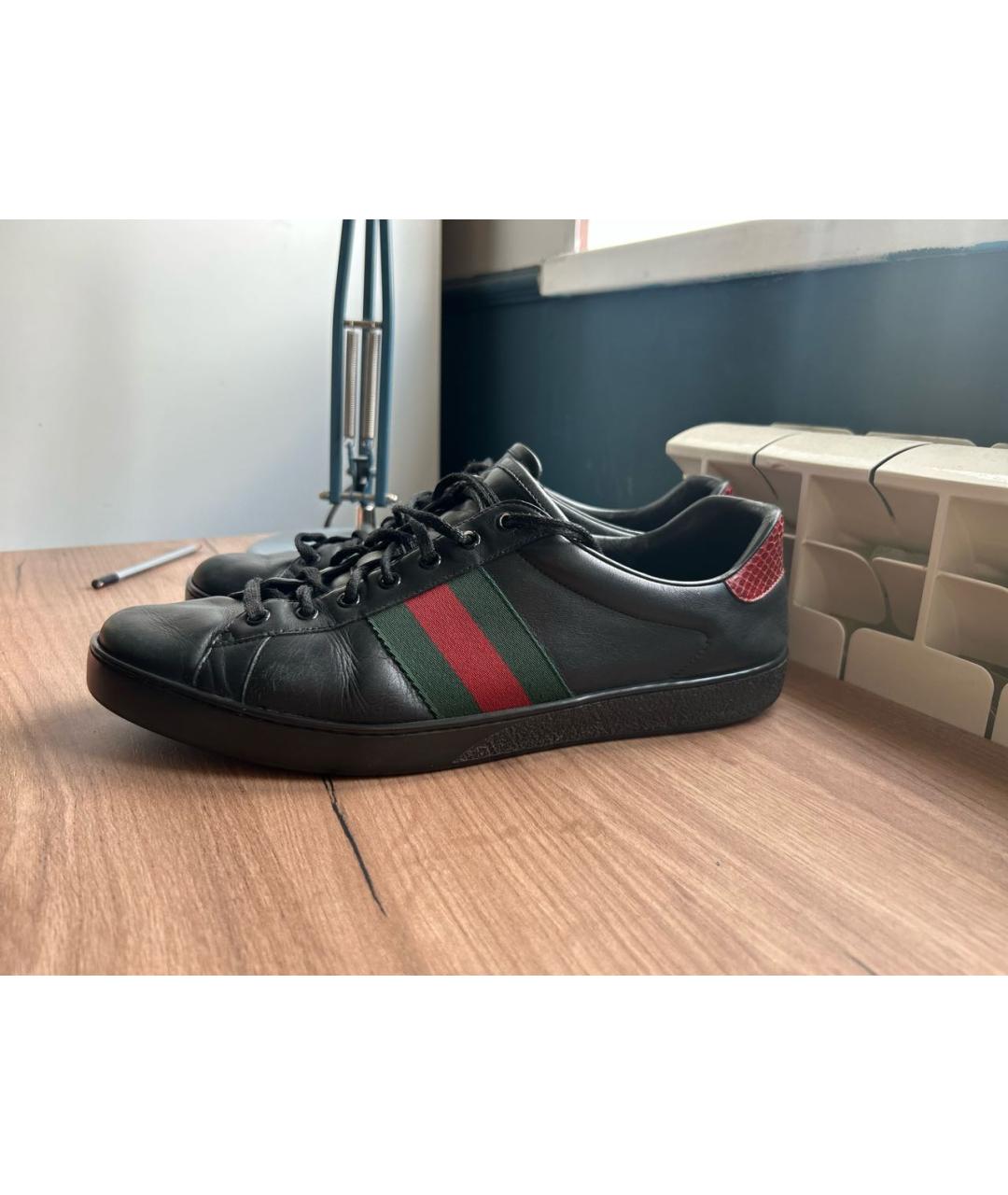 GUCCI Черные кожаные низкие кроссовки / кеды, фото 9
