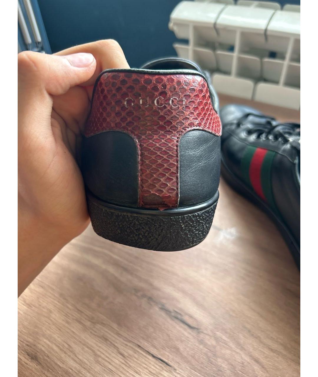 GUCCI Черные кожаные низкие кроссовки / кеды, фото 8