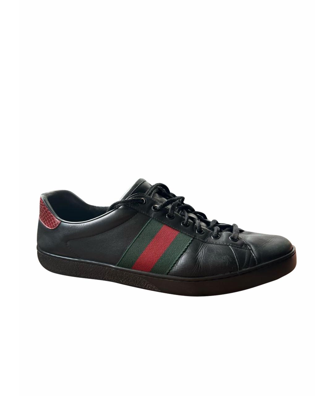 GUCCI Черные кожаные низкие кроссовки / кеды, фото 1