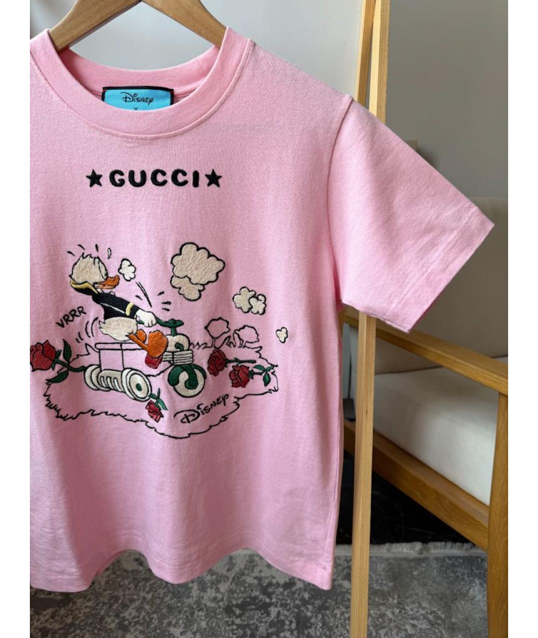 GUCCI Розовая хлопковая футболка, фото 3