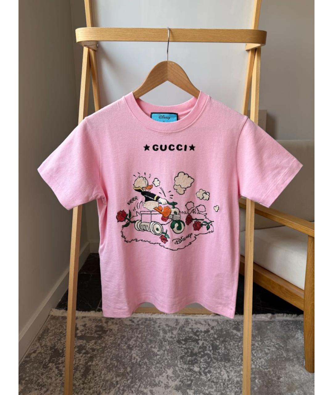 GUCCI Розовая хлопковая футболка, фото 6