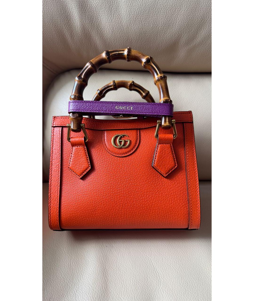 GUCCI Оранжевая кожаная сумка с короткими ручками, фото 5