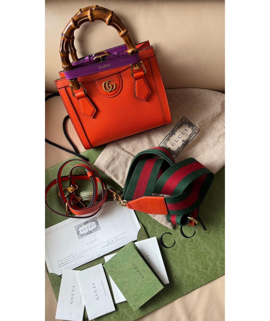 GUCCI Оранжевая кожаная сумка с короткими ручками, фото 4
