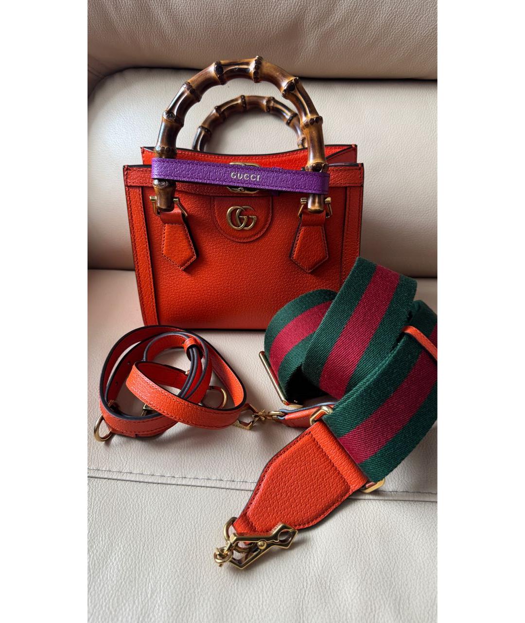 GUCCI Оранжевая кожаная сумка с короткими ручками, фото 3