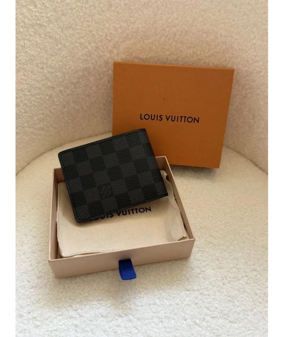 LOUIS VUITTON Черный кожаный кошелек, фото 4
