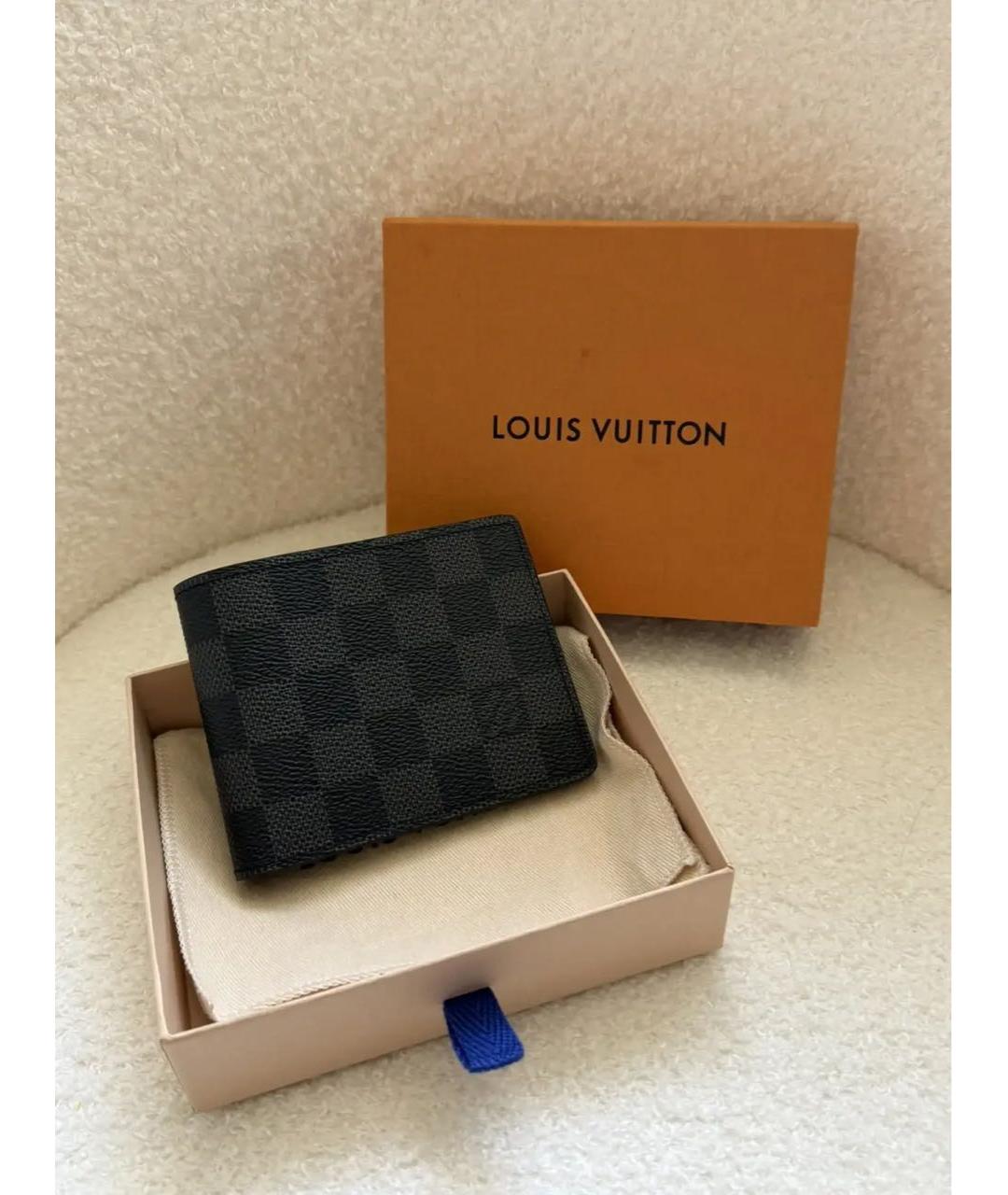 LOUIS VUITTON Черный кожаный кошелек, фото 2
