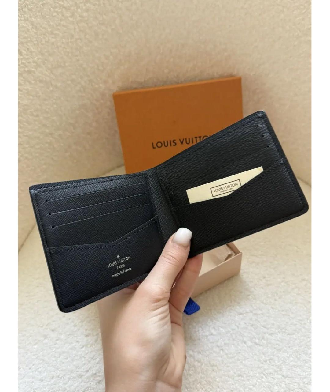 LOUIS VUITTON Черный кожаный кошелек, фото 3