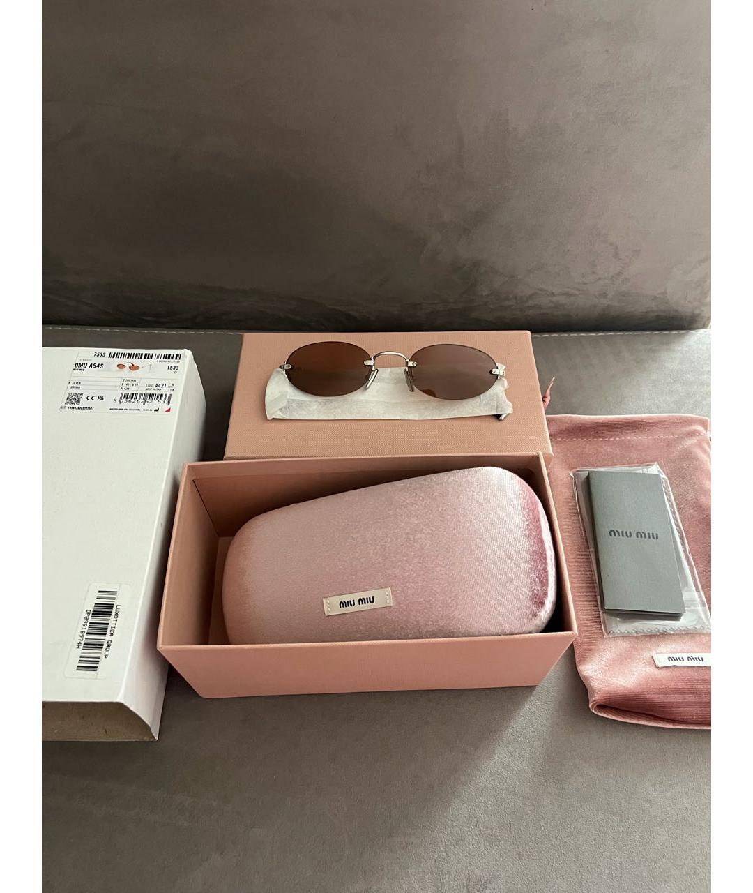MIU MIU Коричневые металлические солнцезащитные очки, фото 2