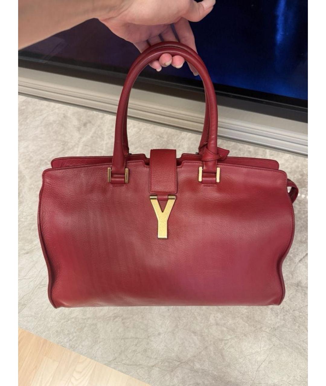 SAINT LAURENT Бордовая кожаная сумка тоут, фото 6