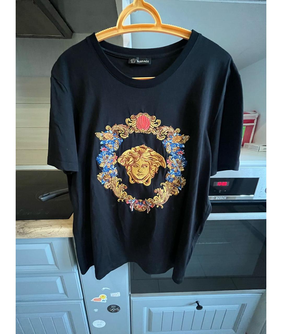 VERSACE Черная хлопковая футболка, фото 9