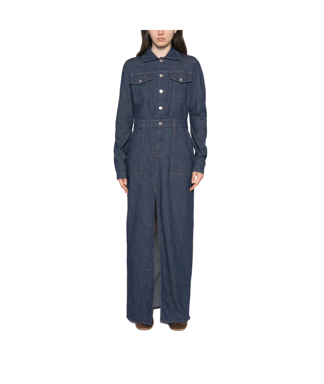 7 FOR ALL MANKIND Синее полиэстеровое повседневное платье, фото 4