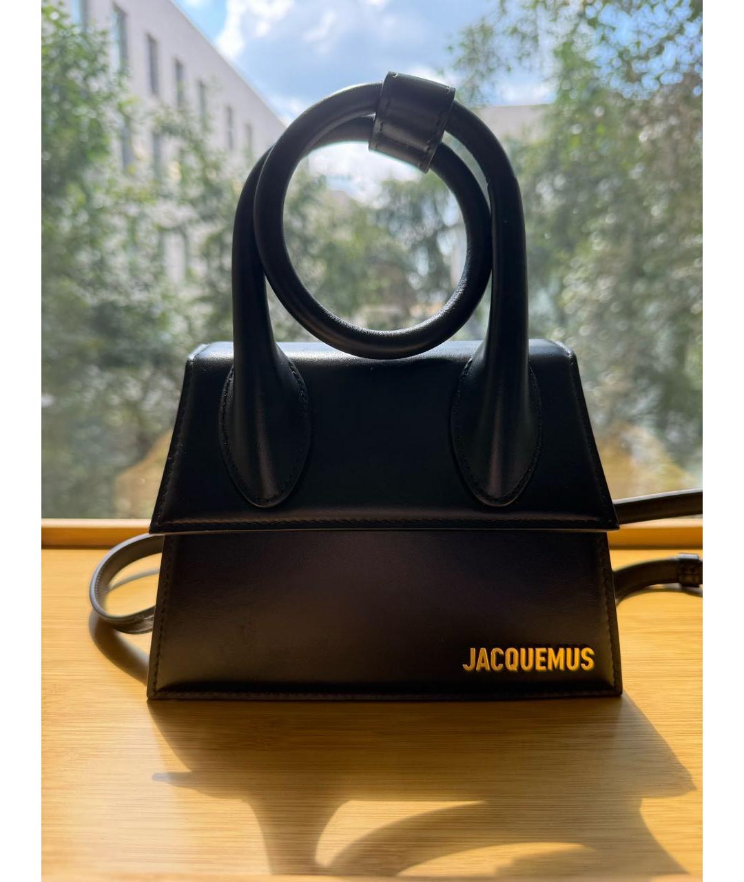 JACQUEMUS Черная кожаная сумка через плечо, фото 4