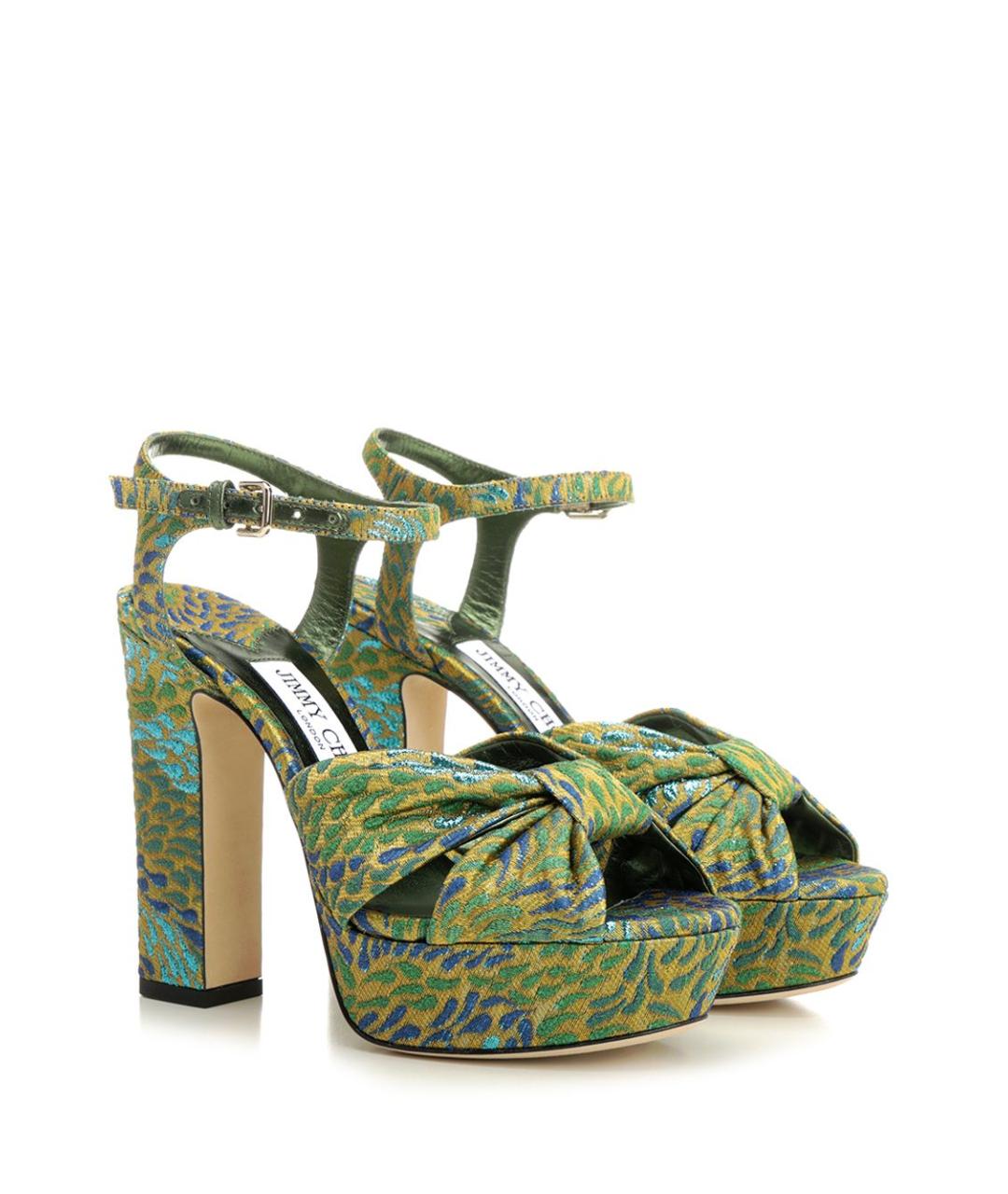 JIMMY CHOO Зеленые текстильные босоножки, фото 2
