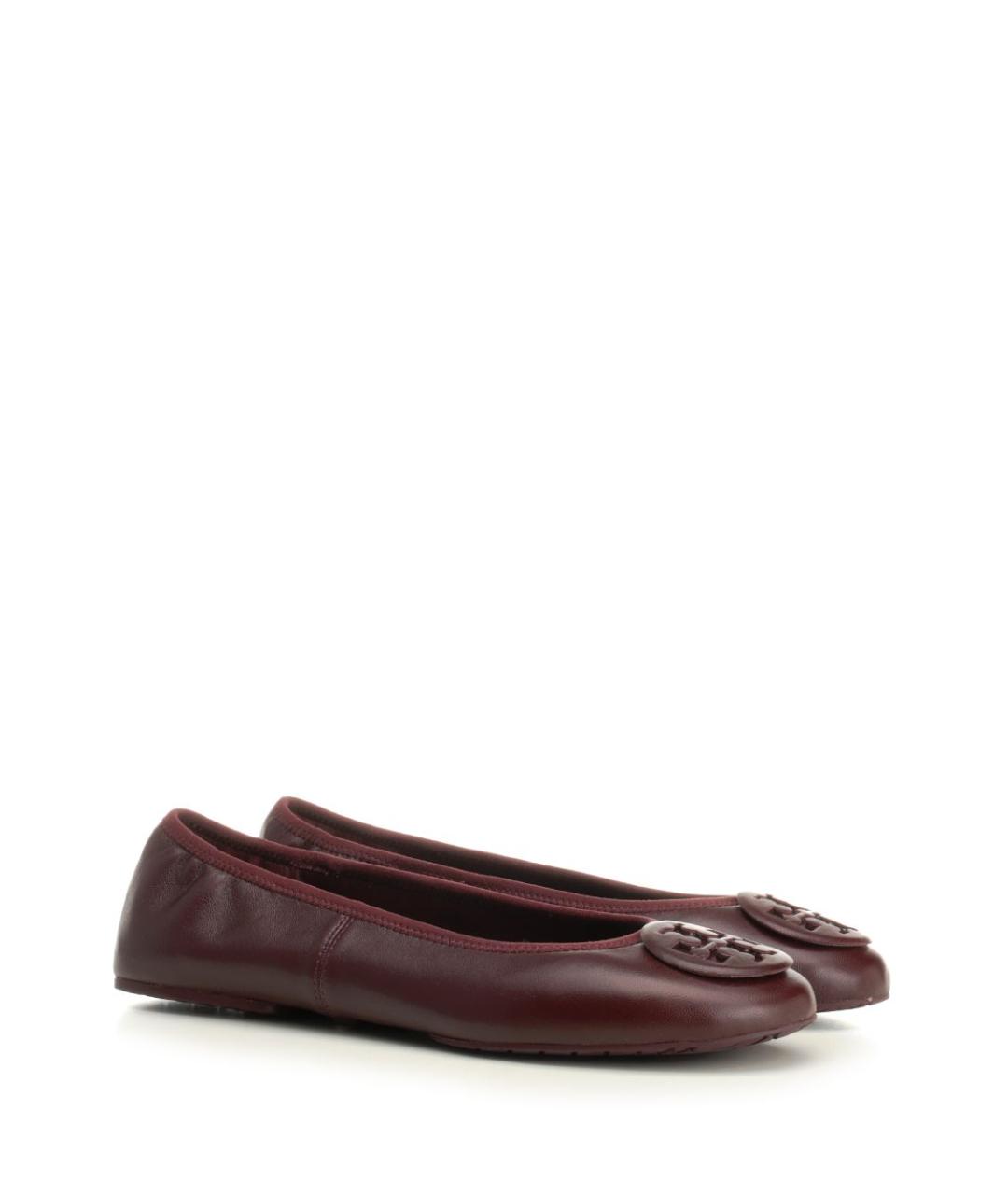 TORY BURCH Бордовые кожаные балетки, фото 2