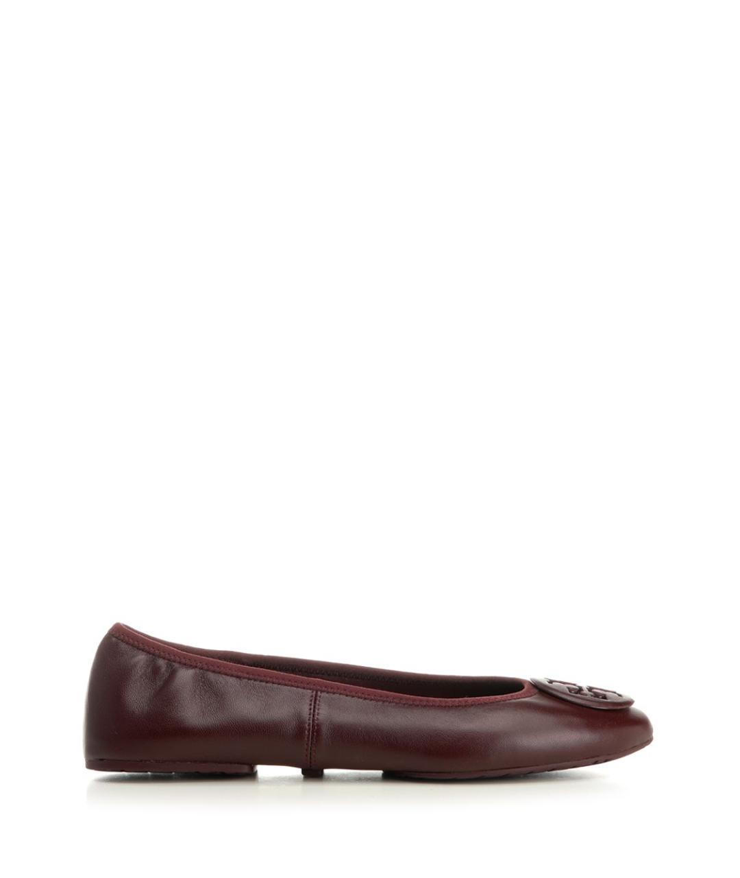 TORY BURCH Бордовые кожаные балетки, фото 1