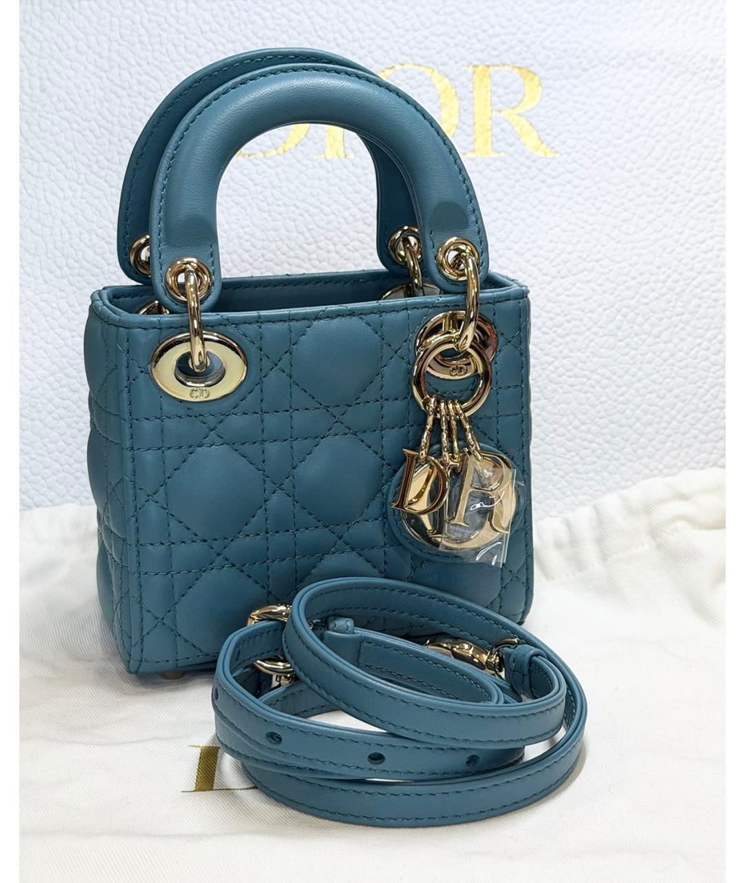 CHRISTIAN DIOR Синяя кожаная сумка с короткими ручками, фото 2