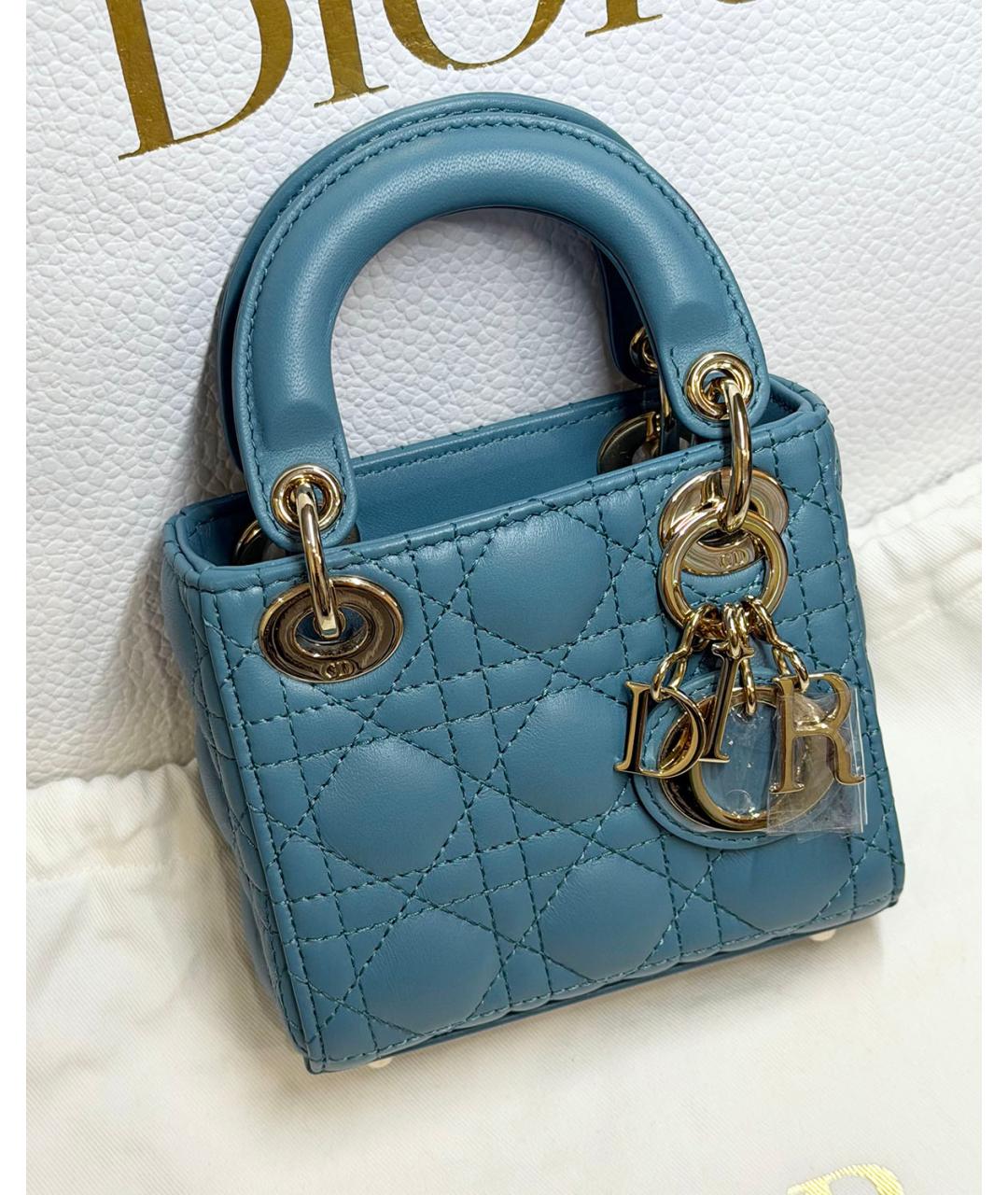 CHRISTIAN DIOR Синяя кожаная сумка с короткими ручками, фото 3