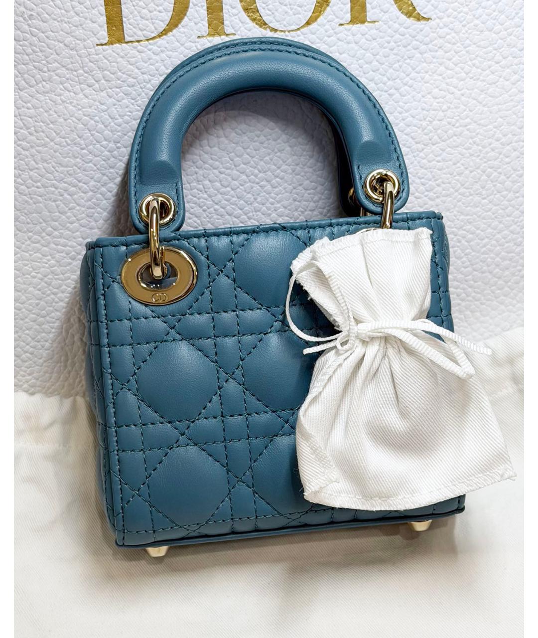 CHRISTIAN DIOR Синяя кожаная сумка с короткими ручками, фото 5