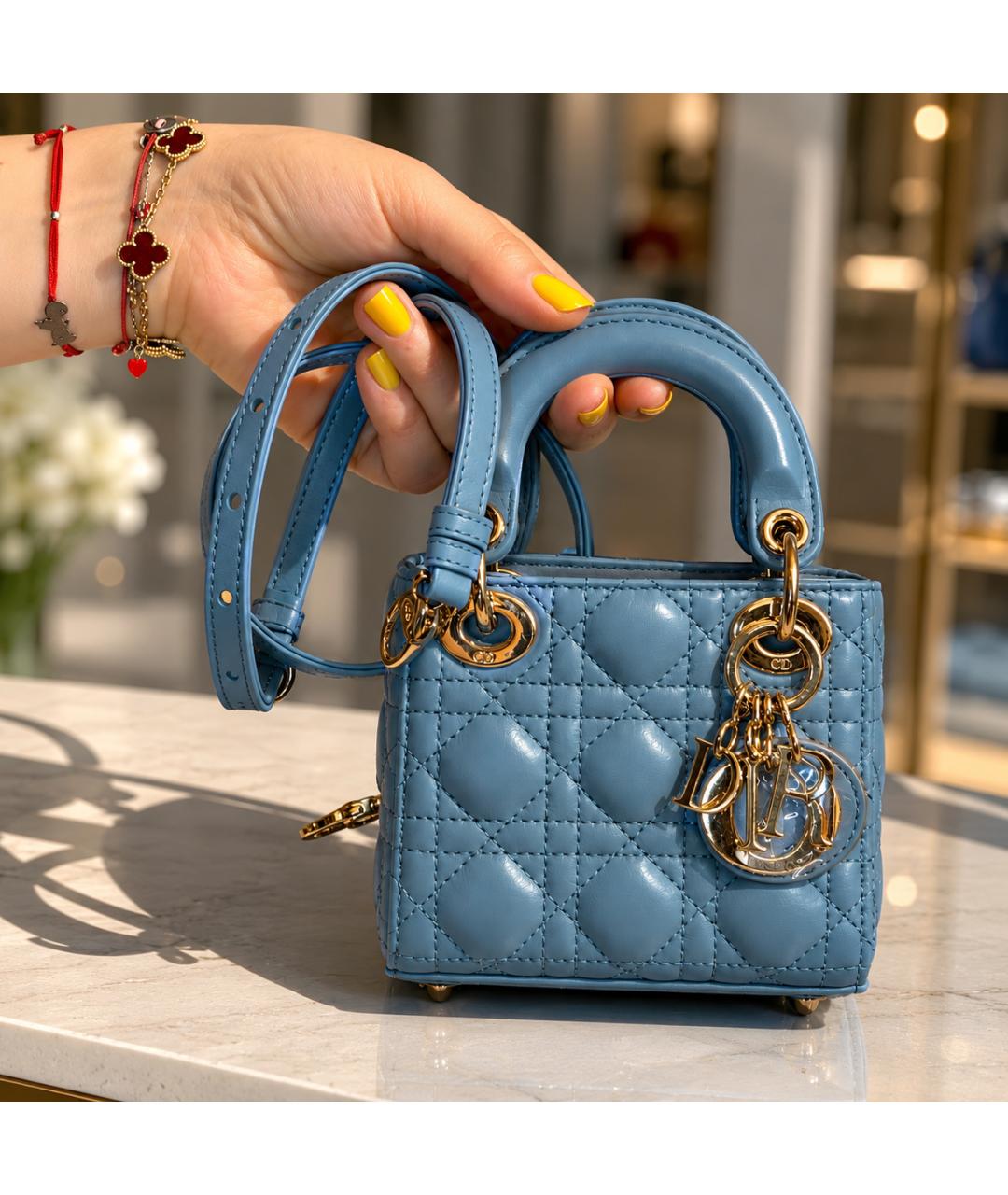 CHRISTIAN DIOR Синяя кожаная сумка с короткими ручками, фото 7