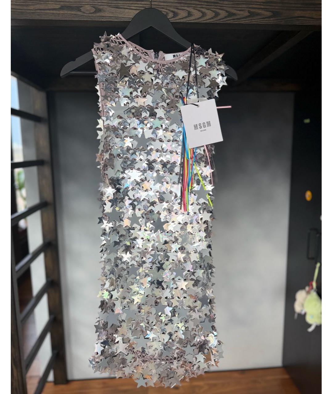 MSGM Серебряное хлопковое коктейльное платье, фото 5
