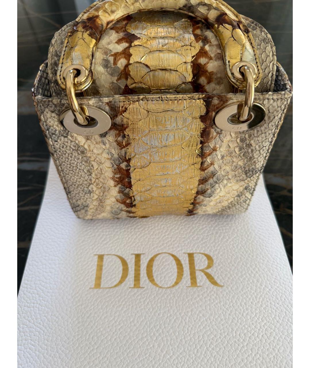 CHRISTIAN DIOR Бежевая сумка с короткими ручками из экзотической кожи, фото 2